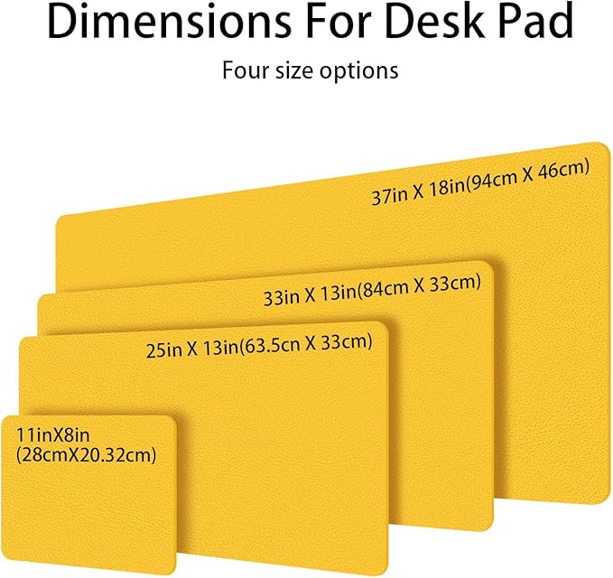 Leather Desk pad Protector, Office Mat, Large Mouse Mat, Non-Slip PU Leather Blotter, Laptop Desk Pad,Waterproof Laptop Computer Desk Keyboard Mat for Office/Work/Home/Decor (Yellow, 33In*13in)