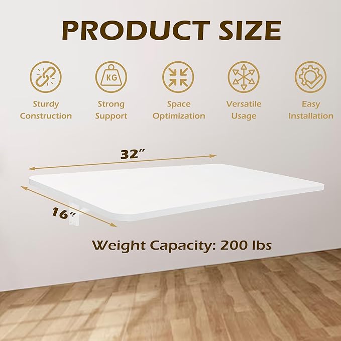 Laundry Folding Table, 32'' x 16'' Wooden Wall Mount Desk, Laundry Table for Folding Clothes, White, 32'' Length