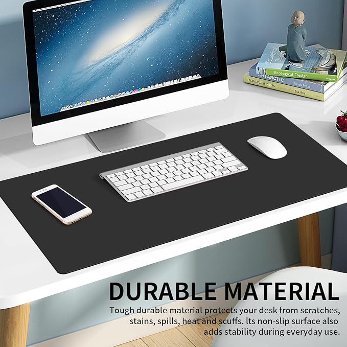 Large Office Leather Desk Mat, Large Mouse and Keyboard Pad, Laptop Pad, Desktop Protector(Black, 31.5 in. x 15.7 in.)