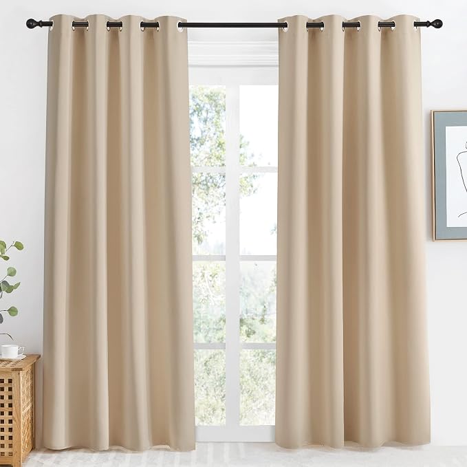 NICETOWN Room Darkening Biscotti Beige Curtain, 55x86 inches, 1 Piece, Modern Design Light Reducing & Privacy Protection Short Window Drape/Drapery for Kid's Room