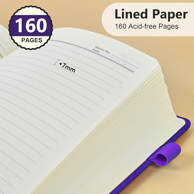 PERCUN Lined Journal Notebook for Men & Women, 160 Pages Leather Journals for Writing, A5 Hardcover Notebooks for Note Taking, Work, School, Business, Travel,Daily Diary 5.9" x 8.5" (Purple)