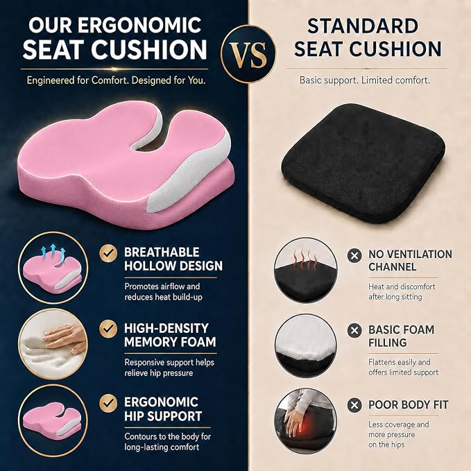 Seat Cushions for Office Chairs Wheelchair Cushion for Long Sitting Back Pain，Memory Foam Seat Car Computer Desk Chair Cushion，Coccyx Cushion for Tailbone Pain Relief Cushion Office Chair Butt Pillow