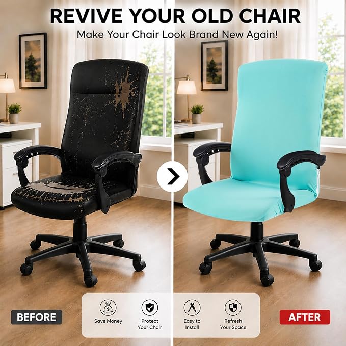 Elastic Computer Chair Cover with Durable Zipper - Protective Removable Washable Universal Office Desk Chair Seat Slip Cover - Stretchy Soft Anti-dust Desk Chair Seat Protector for Dogs, Cats, Pets