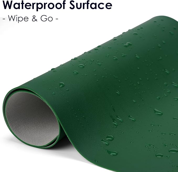 Leather Desk Pad Protector, Waterproof Mouse Pad, PU Desk Mat, Office Desk Cover, Desk Writing Mat for Office/Home/Work/Cubicle (Dark Green) 9x8 in