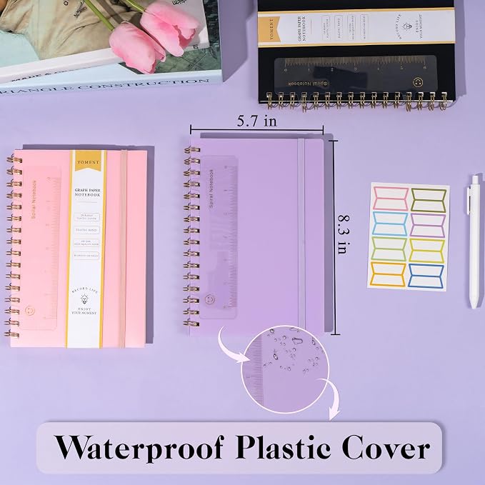 Dot Grid Spiral Notebook A5 Spiral Bullet Dotted Journal 160 Pages Thick Dot Paper Notebooks Plastic Hardcover Spiral Notebook 5x7 Wire Bound Notebooks for Note Taking School Office Supplies,Purple