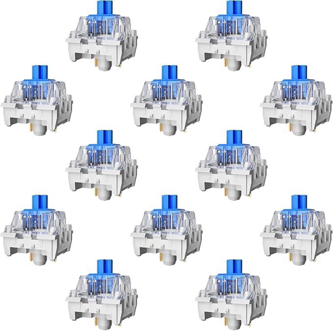 Zhouwang 72PCS Blue Clicky Mechanical Keyboard Switches,3-Pin Hot-Swappable Pre-Lubricated Switch with 2 Kailh Switches,Crisp Click Sound for Gaming Keyboards & 3D Print Accessories