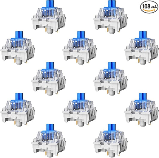 Zhouwang 108PCS Blue Clicky Mechanical Keyboard Switches,3-Pin Hot-Swappable Pre-Lubed Switch with 3 Kailh Switches,Crisp Click Sound for Gaming Keyboards & Clickers for 3D Prints