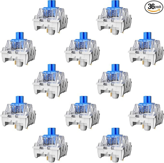 Zhouwang 36PCS Blue Clicky Mechanical Keyboard Switches,3-Pin Hot-Swappable Pre-Lubricated Switches with 1 Kailh Switches,Crisp Click Sound,for Gaming Keyboards & 3D Print Accessories