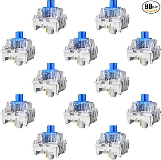 Zhouwang 90PCS Blue Clicky Mechanical Keyboard Switches,3-Pin Hot-Swappable Pre-Lubricated Switches with 2 Kailh Switches,Crisp Click Sound,for Gaming Keyboards & 3D Print Accessories