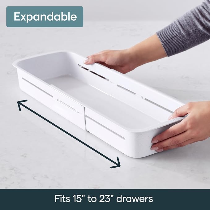 YouCopia DrawerFit® Sliding Drawer Bin, Expandable and Adjustable Kitchen Storage Organizer, Speckled White