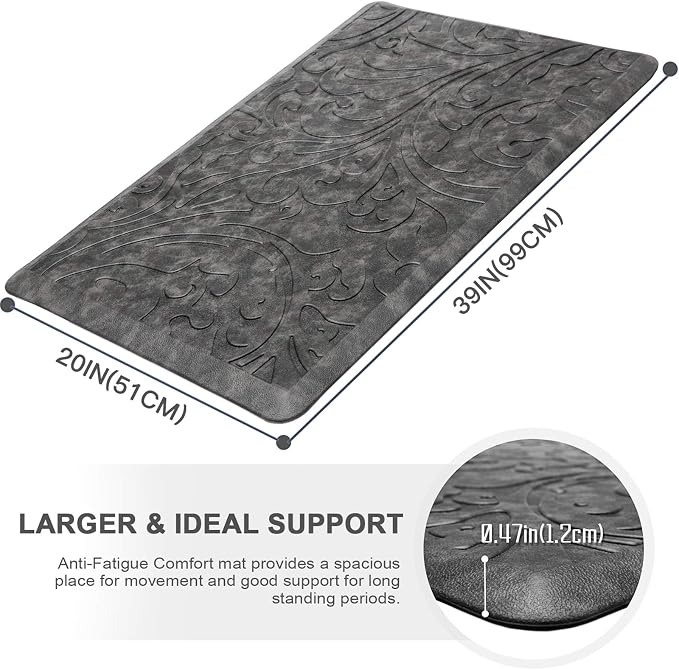 KMAT Kitchen Mat Cushioned Anti-Fatigue Floor Mat Waterproof Non-Slip Standing Mat Ergonomic Comfort Floor Mat Rug for Home,Office,Sink,Laundry,Desk 39"(L) x 20"(W),Grey