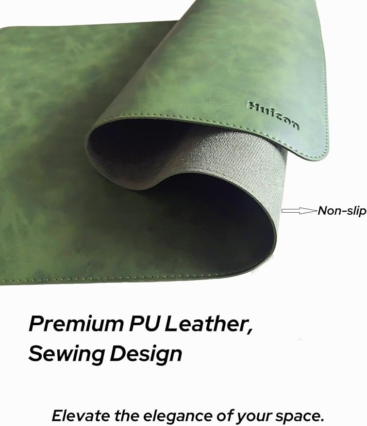 Leather Desk Mat, 31.5"x15.7" Non-Slip PU Leather Desk Pad, 2mm Thick Desk Blotter with Stiched line, Retro Large Mouse Pad, Laptop Pad for Office & Home Use (Retro Green)