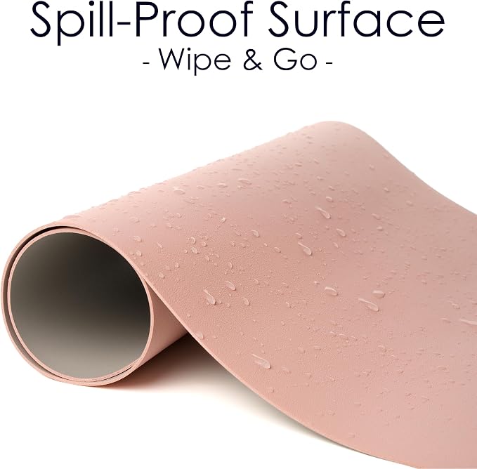 Leather Desk Pad Protector, Waterproof Mouse Pad, PU Desk Mat, Office Desk Cover, Desk Writing Mat for Office/Home/Work/Cubicle (Pink/Silver) 9x8 in