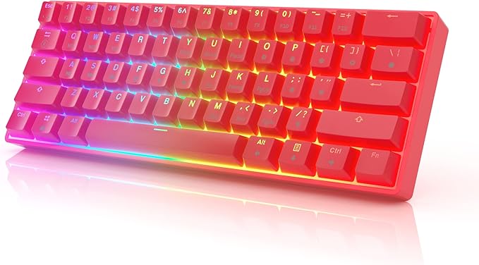 HK GAMING GK61s Mechanical Gaming Keyboard - 61 Keys Multi Color RGB Illuminated LED Backlit Wired Programmable for PC/Mac Gamer (Gateron Mechanical Red, Red)