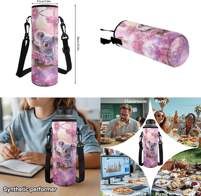 Cute Koala Backpack for Elementary School Girls, Cherry Blossoms 17 Inch School Bag with Insulated Lunch Bag,Cute Bookbag 4 PCS Set for Kids Ages 6-8 Back to School