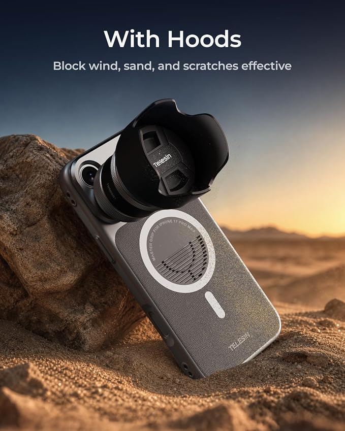 TELESIN 2X Telephoto Master Lens for iPhone 17 Pro Max with Hood, 105mm Authentic Portraits, 200mm Equivalent Optical Telephoto Extender, APP Pro EIS for Wildlife/Sports/Concert Portrait Photography