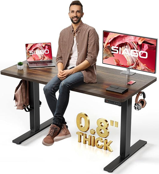 SIAGO Electric Standing Desk Adjustable - 48 x 24 Inch Sit Stand up Desk with 0.8 Inch Thick Tabletop - Adjustable Height Table with 3 Memory Preset, Cable Management for Home Office