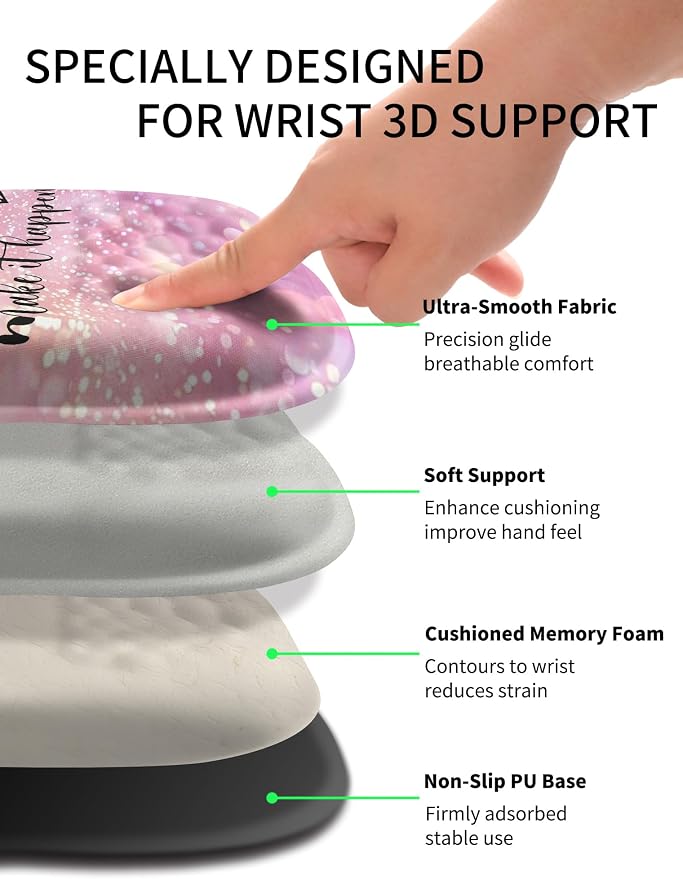 Hokafenle Ergonomic Wrist-hugging Mouse Pad Wrist Support, U-shaped Holding Wrist Rest Mousepad for Carpal Tunnel Pain Relief with Cushioned Memory Foam Slope Massage Bulge (10.2x8.3 in,Stay Positive)