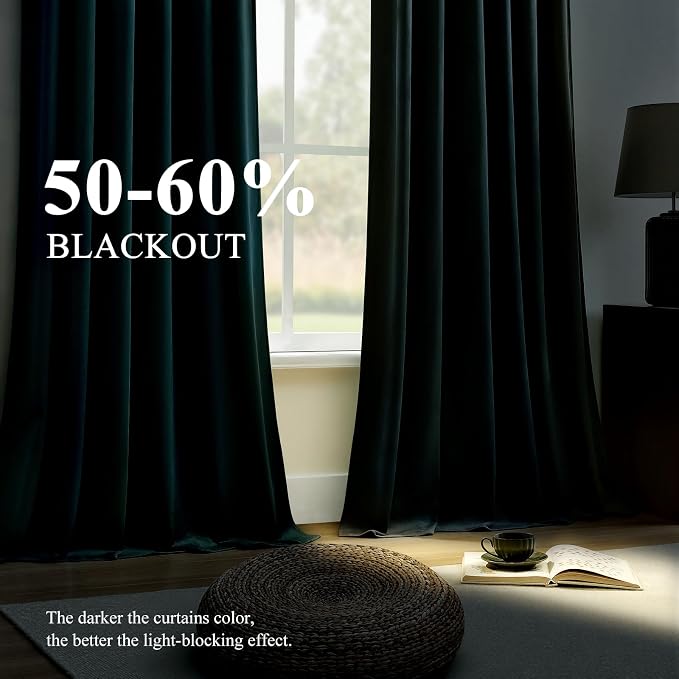 Sage Green Velvet Curtains 96 Inches for Living Room, Super Soft Thermal Insulated Room Darkening Sound Reducing Thick Curtain Privacy Drapes for Office, Back Tab Rod Pocket, W52 x L96, 2 Panels