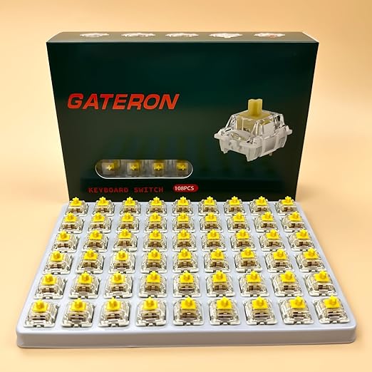 Gateron G Pro 3.0 Yellow Switches for Mechanical Keyboard,3-Pin 50gf Linear/Pre-Lubed/Pin-Enhanced Switches(108pcs,Yellow,3-Pin)