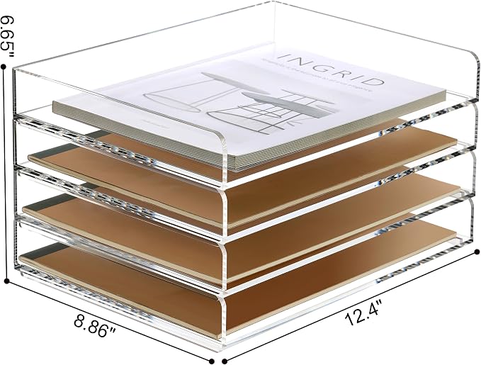 SANRUI 4 Tier Clear Desk Paper Letter Organizer Trays, A4 Stackable File Document Tray, Acrylic Desk Organizers and Accessories Sorter, Workspace Office Supplies Organizers,12.4inx8.86inx6.64in