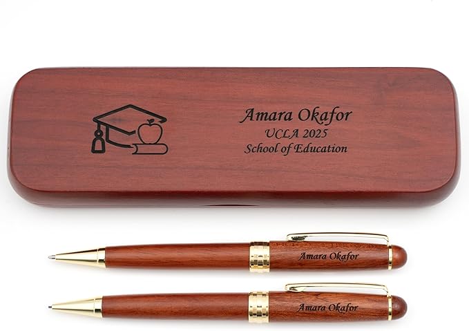 Dayspring Pens Personalized Rosewood Graduation Pen and Pencil Set with Teacher Emblem from Gift for Educators and New Teachers