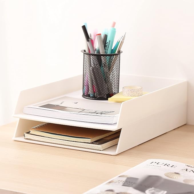 Mr. Pen- Letter Tray Desk Organizer, Plastic, 2 Pack | White File Organizer for Desk, Paper Organizer for Desk, Paper Holder for Desk, White Desk Organizer, Paper Tray Organizer
