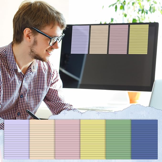 Yinder 6 Pack 180 Sheets Pastel Transparent Sticky Notes Translucent Clear Lined Self Sticky Note, Back to School Gifts for Bible Tabs, Book Tabs, School Supplies, Office, 4 x 6 Inch (Light Color)