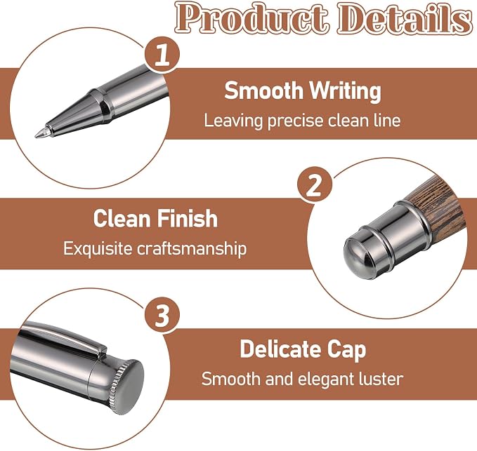 ElevateTech Wood Rollerball Pen Set with 2 Ink Black Refills | Fancy Writing Pen Luxury Executive Writing Instrument Office, Birthday Gift for Women & Men Cool Wooden Pens, Brown