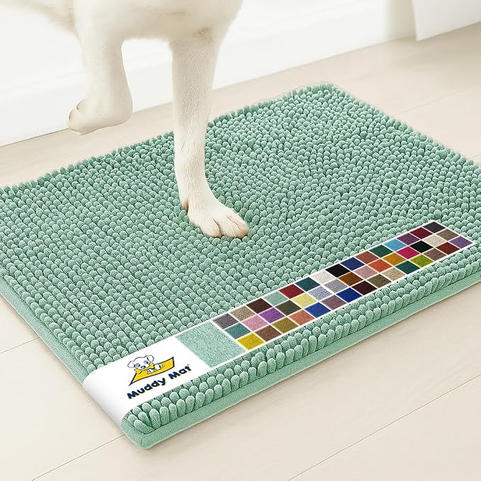 Muddy Mat® | Super Absorbent Door Mat Indoor, Microfiber Quick Dry Chenille Entryway Rug, Non-Slip Front Door Mat, Indoor Mats for Entryway, Machine Washable Pet Rug, Sea Green 20" x 48"