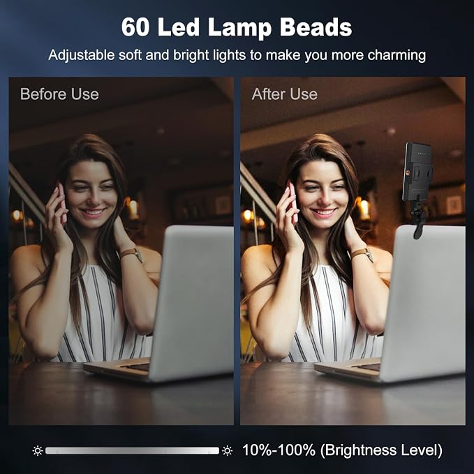 Selfie Light, Phone Light with Front & Back Clip, 60 LED Portable Light with 3 Modes, 5000mAh Rechargeable Video Light for Phone, iPhone, TikTok, Vlog Photographic Lighting Monolights(2 Pack)