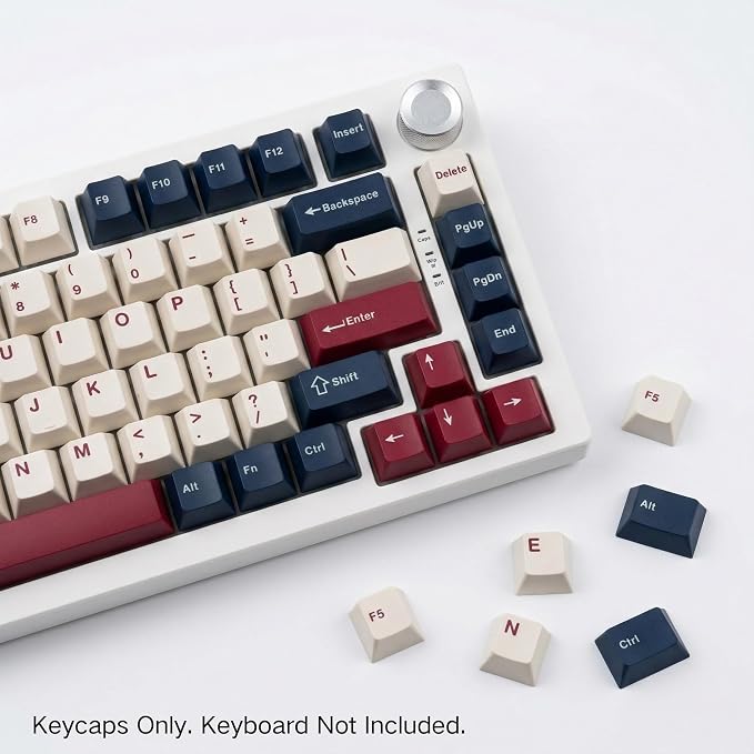 126 Keys Blue White Red Keycaps, PBT Double Shot Cherry Profile Keycap Set, Custom Mechanical Keyboard Keycaps for 60% 65% 75% 87% 100% ANSI Layout，Cherry Mx Switches