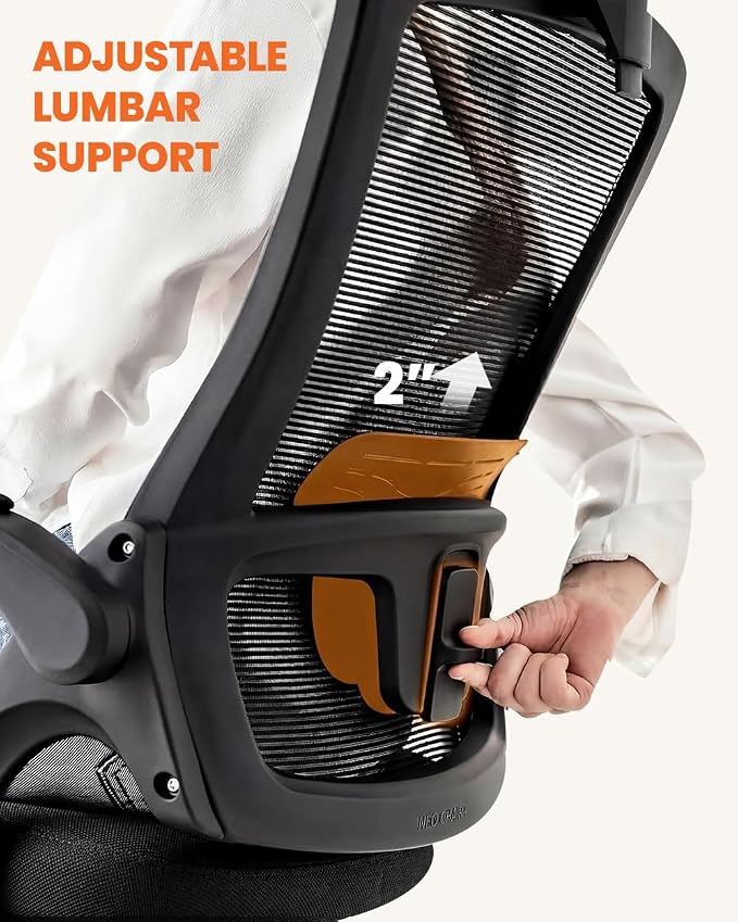 NEO Chair Office Chair High Back Desk Chair Comfy Gaming Computer Mesh Seat with Ergonomic Lumbar Adjustable Headrest Rolling Flip-up Armrests and Wheels (Dark Black)