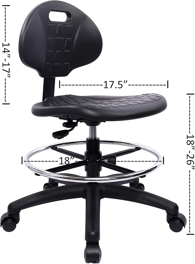 ESD Anti Static Ergonomic Polyurethane Chair Adjustable Height Heavy Duty Easy to Clean for Research, Laboratory and Cleanroom (.Standard Casters, Medium Stool)