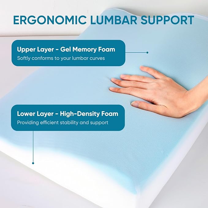 Lumbar Support Pillow for Recliner, Ergonomic Back Support Pillow | Dual-Layer Memory Foam, Soft Velvet Cover, Lower Back Pain Relief, Couch Back Cushions for Recliner, Sofa & Gaming Chair