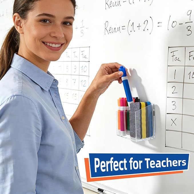 Simetufy Magnetic Pen Holder, Magnetic Dry Erase Marker Holder, magnetic pen holder for refrigerator, whiteboard, Pens, Pencils, Non-slip Acrylic Magnetic Marker Holder- Transparent, 1 Pack