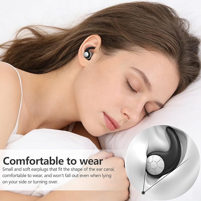 Noise Cancelling Ear plugs for Sleeping - Black Comfortable Reusable Silicone Earplugs for Sleep 24dB Noise Reduction Snoring and Studying Travel Concerts Hearing Protection with 3Tips and Storage Box