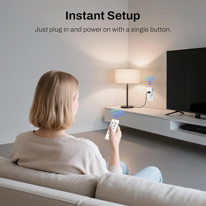 BN-LINK Wireless Remote Control Outlet Electrical Switch for Lights, Fans, Christmas Lights, Small Appliance, 100ft Long Range White (Learning Code, 5Rx-2Tx) 1200W/10A, ETL & FCC Certified