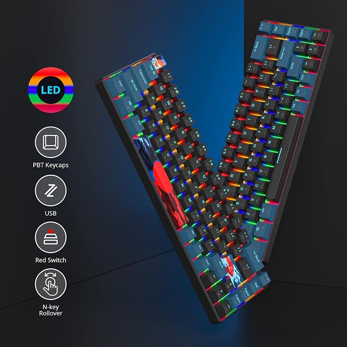 60 Percent Gaming Keyboard Mechanical with Linear Red Switch, 65% Wired Ultra-Compact Mini Keyboard Rainbow with PBT Keycaps for Ps4/Ps5/Xbox(68 MonsterB)