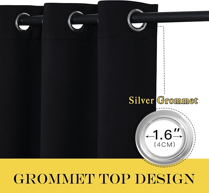 NICETOWN Blackout Curtain Drape for Night Shift - Light Reducing Thermal Insulated Solid Grommet Blackout Window Treatment for Living Room (1 Piece, W66 x L72, Black)