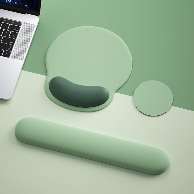 Mouse Pad with Keyboard Wrist Rest,Ergonomic Mouse Pad Wrist Support PU Base with Coaster,Mousepad with Nonslip Base for Computer Laptop Keyboard Home&Office