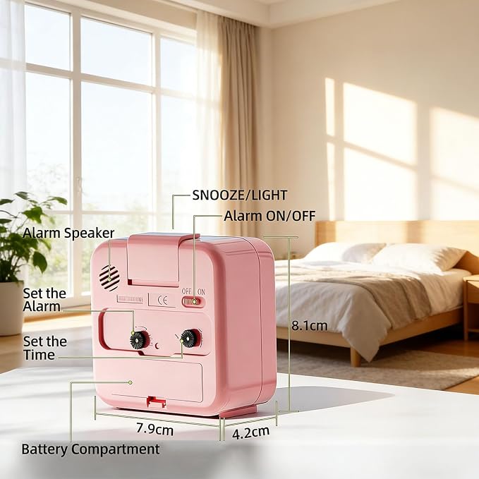 Analog Alarm Clock, Silent No Ticking Travel Alarm Clock Luminous | Battery Operated, Night Light, Snooze, Loud Alarm, Quiet Small Desk Clock for Bedrooms Deep Sleeper Adults