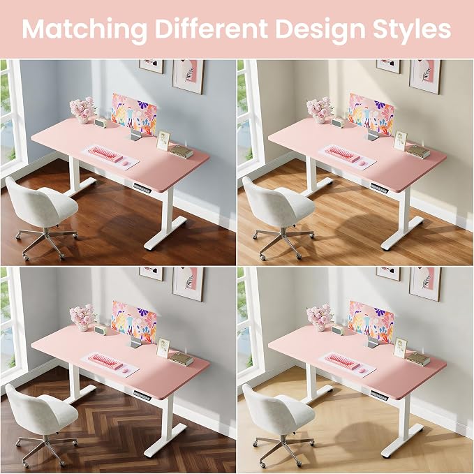 Veken 55 Inch Large Electric Standing Desk, Gaming Table, Pink | Height Adjustable Sit Stand Up Computer Tables for Home Office, Study , Writing, Suit students, employees and group work