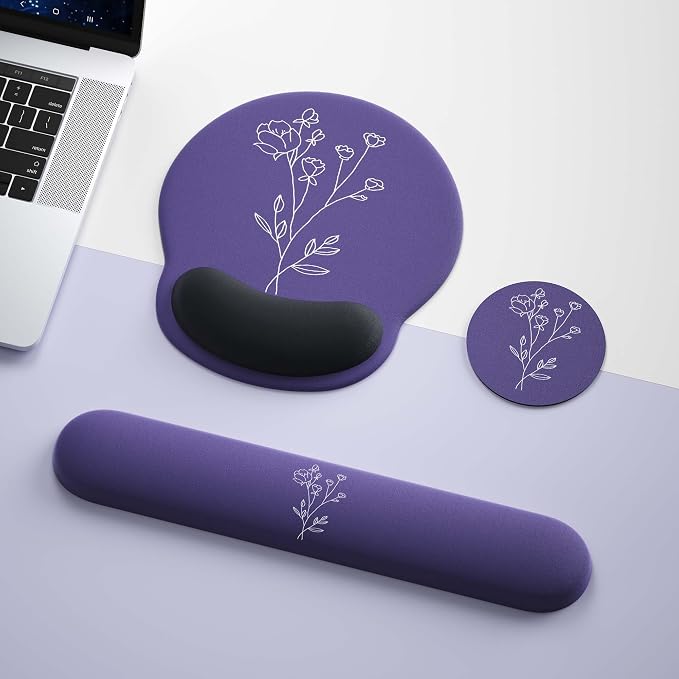 Mouse Pad with Keyboard Wrist Rest,Ergonomic Mouse Pad Wrist Support PU Base with Coaster,Mousepad with Nonslip Base for Computer Laptop Keyboard Home&Office