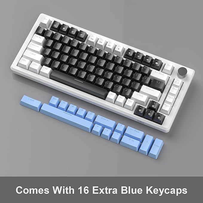 MageGee 75% Mechanical Gaming Keyboard, Compact Blue Backlit Wired Gaming Keyboards with Black Switches, EVA Foam, Knob Control, STAR75 Portable NKRO PC Gaming Keyboard - Black & Blue