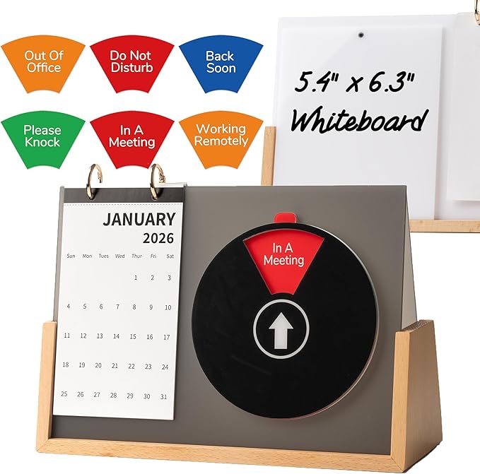 2026 Desk Calendar with Do Not Disturb Sign, 3-in-1 Acrylic Whiteboard & Status Indicator, U-Shape Solid Wood Office Decor & Desktop Organizer, WFH Essentials & New Job Gift for Coworkers, 10.3x3.5 Black