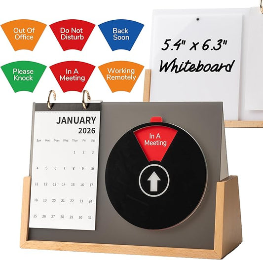2026 Desk Calendar with Do Not Disturb Sign, 3-in-1 Acrylic Whiteboard & Status Indicator, U-Shape Solid Wood Office Decor & Desktop Organizer, WFH Essentials & New Job Gift for Coworkers, 10.3x3.5 Black