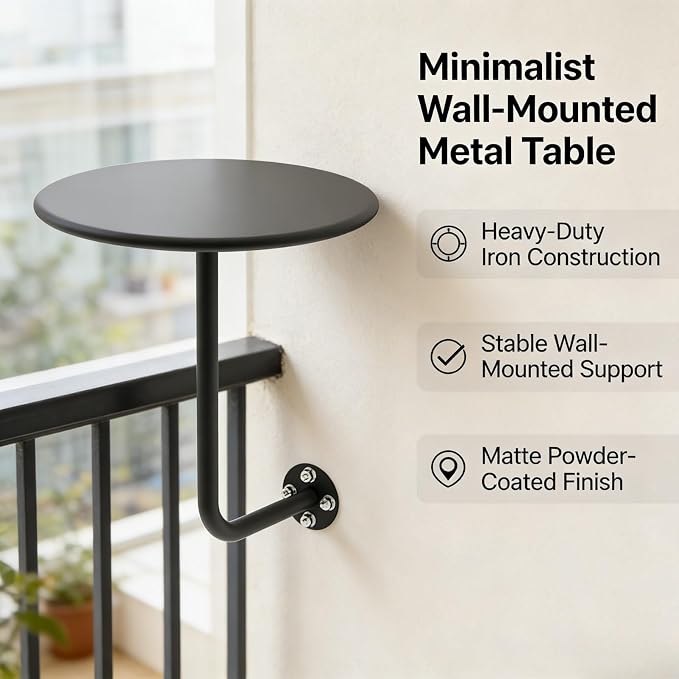 Round Coffee Table for Indoor/Outdoor, Wall Mounted Counter Height Bistro Pub Table, Modern Wall Dining Desk L-Type BistroTray with Metal Leg(Champagne,50cm/16.7inch)