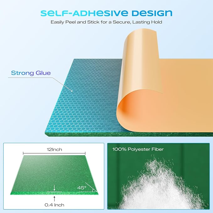 22 Pack Self-Adhesive Acoustic Panels, 12" X 12" X 0.4" High-Density Sound Proof Foam Panels for Walls, Soundproof Wall Panels for Home & Office (Green)