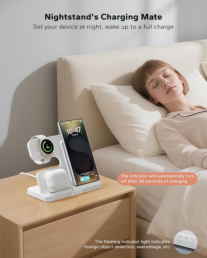 Wireless Charging Station for Samsung, 3 in 1 Charger Stand for Galaxy S25 Ultra/S24/S23/Z Fold, Phone and Watch Charging Dock for Samsung Watch Galaxy 8/7/6/5, Galaxy Buds 3/2/Pro